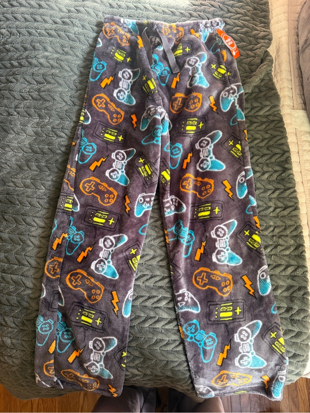 wonder nation Charcoal Fleece Pants with Teal, Neon Yellow, and Orange Accents